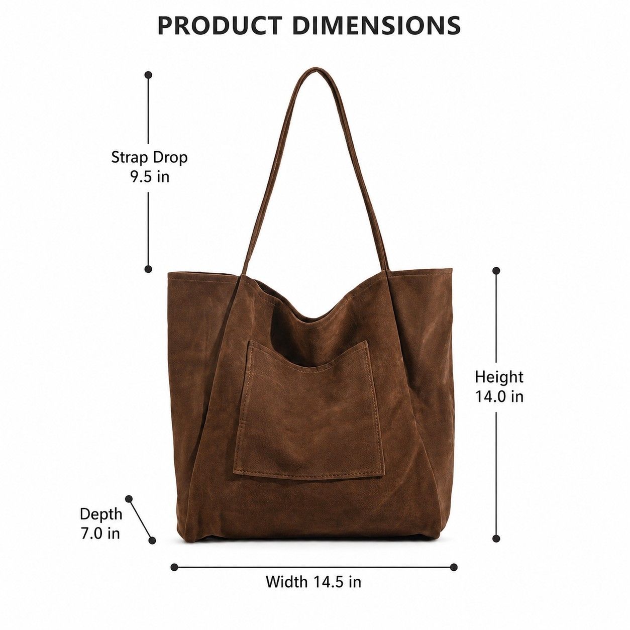 Large Faux Suede Tote Bag with Front Pocket and Double Shoulder Handles