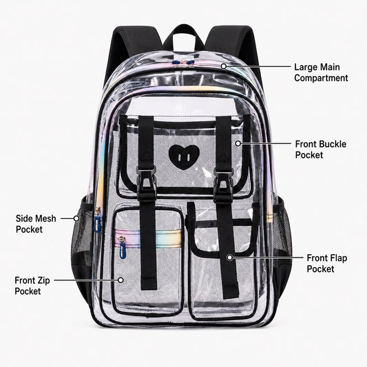 Clear Backpack with Multiple Pockets and Padded Straps