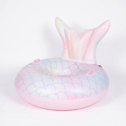 Inflatable Mermaid Tail Pool Float Ring with Backrest Handles Durable PVC Water Float for Pool Beach 43.3x43.3x25.5in