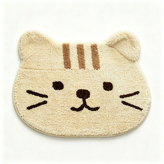 Cute Cat Head Shaped Bathroom Floor Mat Soft Water Absorbent with Anti-Slip Base
