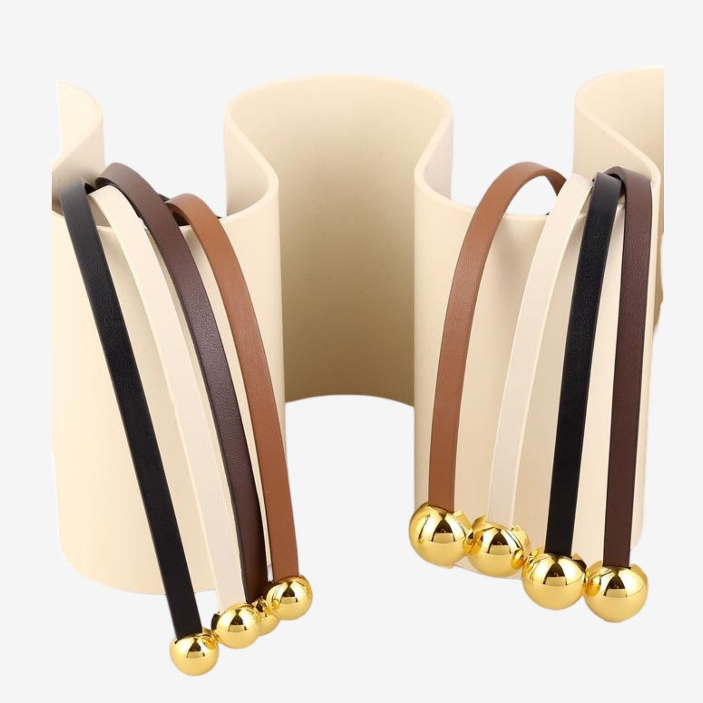 Genuine Leather Skinny Dress Belt with Double Ball Clasp 39.4in
