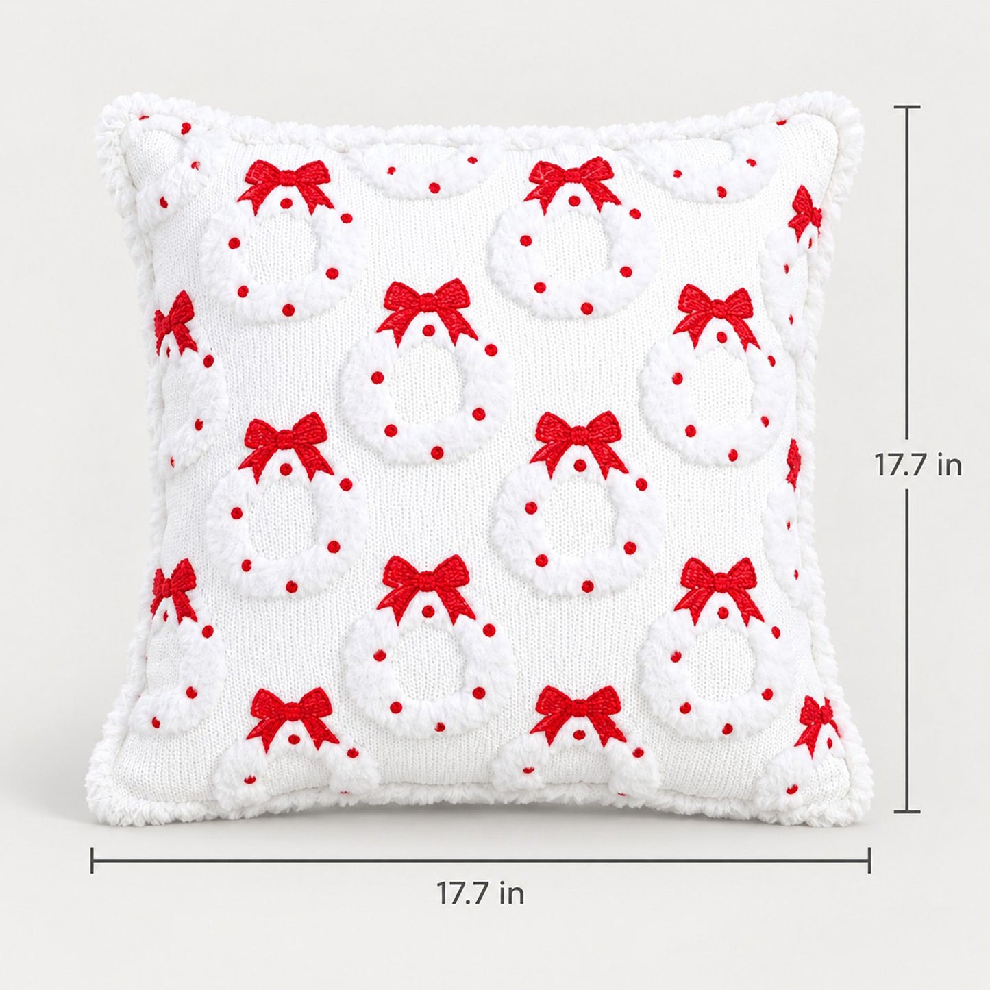 Christmas Wreath Bow Tufted Decorative Throw Pillow Cover