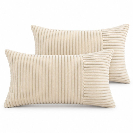 2 Pack Soft Corduroy Throw Pillow Covers 18 x 18 Inch and 12 x 20 Inch