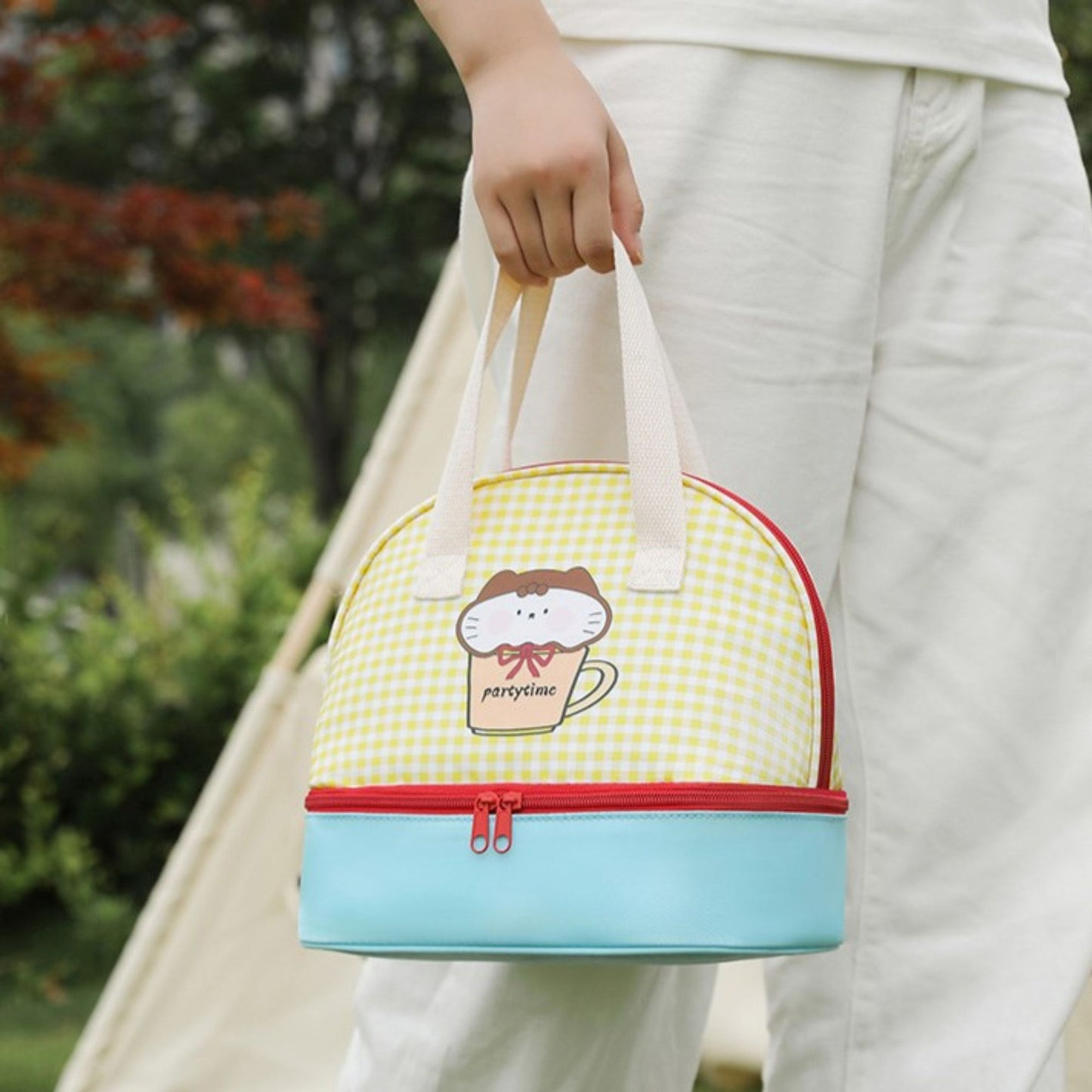 Double Layer Insulated Lunch Bag Large Capacity Cartoon Lunch Tote for School Travel