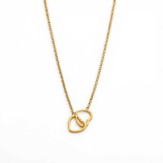Interlocking Heart Pendant Necklace Minimalist Double Heart Chain Jewelry
