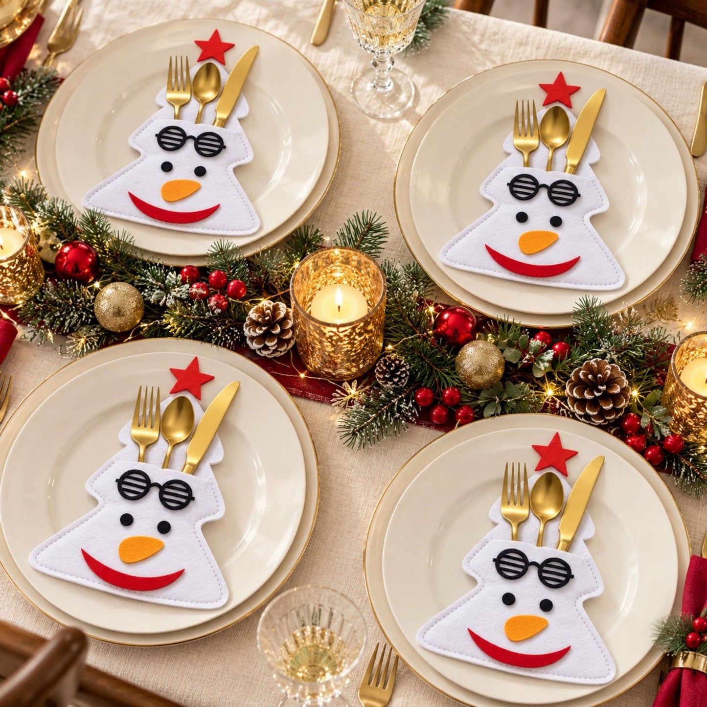 4pk Christmas Tree Santa Silverware Holders