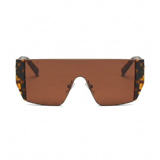 Retro Half-Frame Flat Lens Fashion Square Sunglasses with Slim Metal Arms