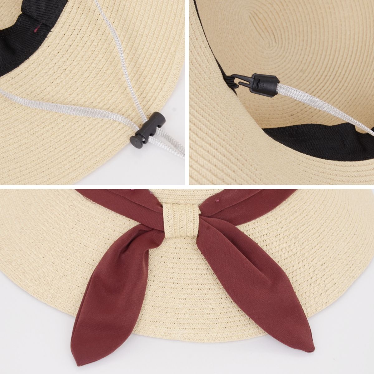 Women's Woven Floppy Sun Hat with Wide Ribbon Knot Detail and Curved Brim