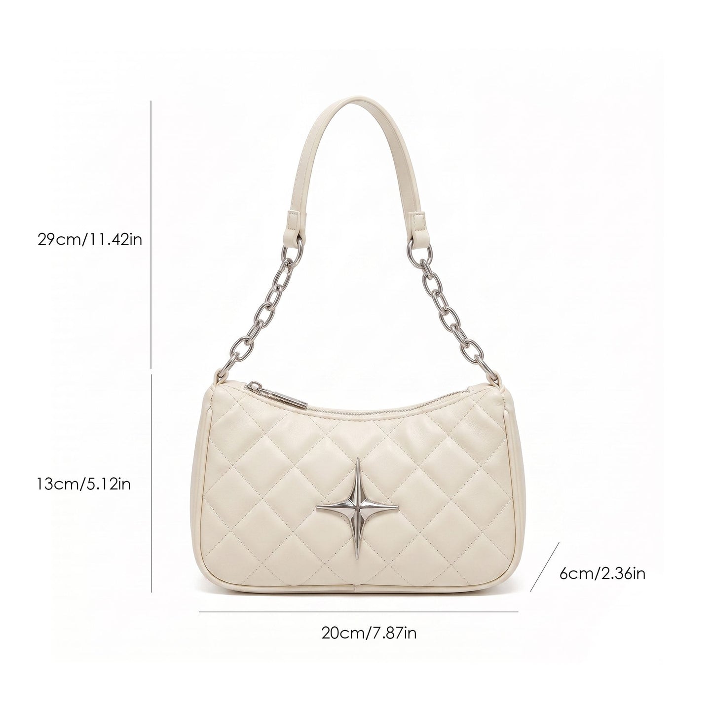 Quilted Shoulder Bag with Chain Strap and Star Accent