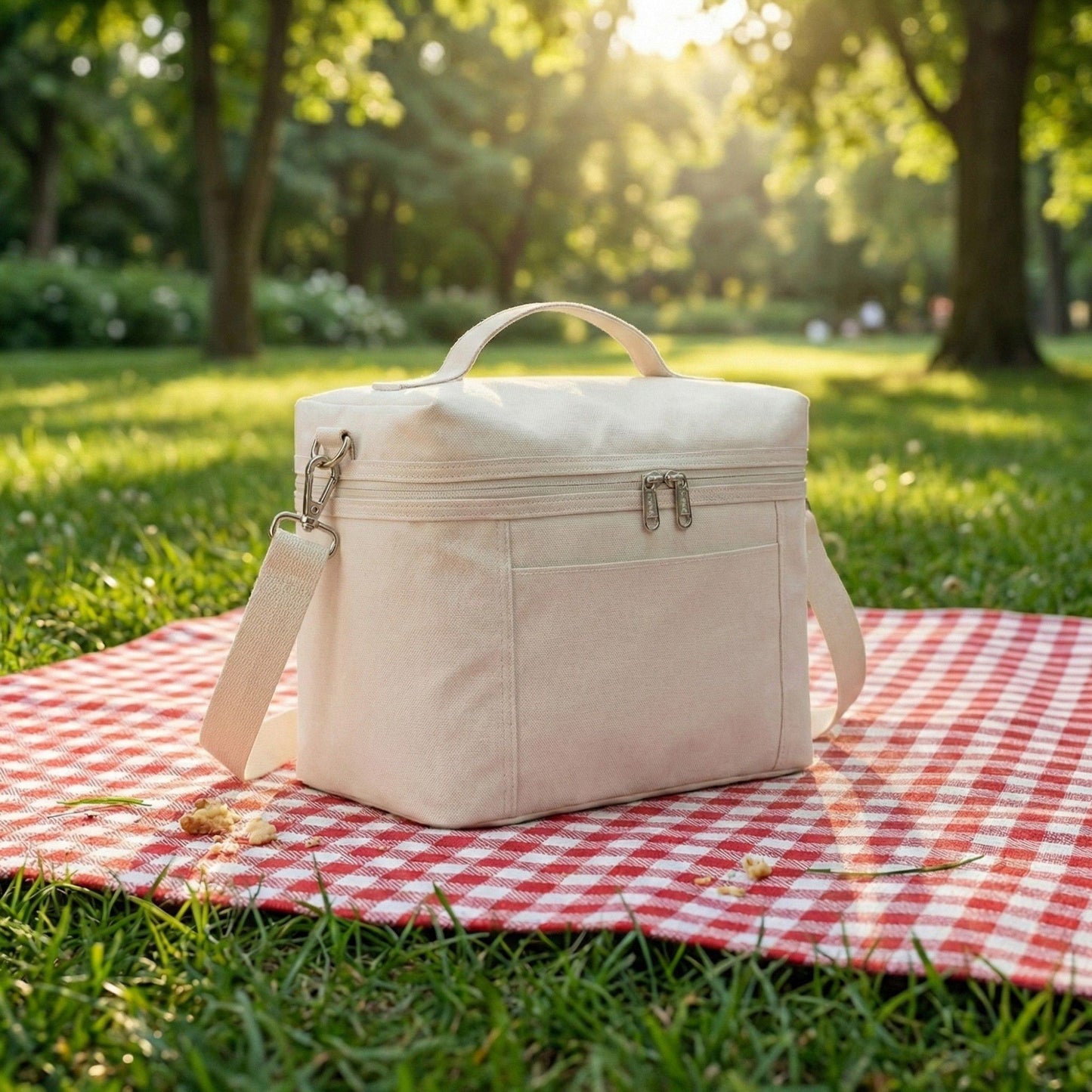 Oxford Fabric Crossbody Utility Bag with Double Zipper Closure and Adjustable Shoulder Strap