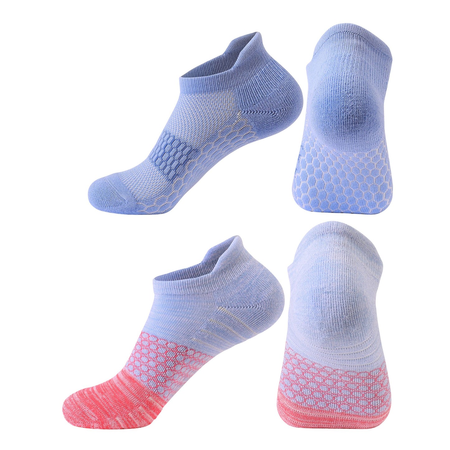 2-Pair Set Low-Cut Athletic Socks with Honeycomb Mesh Ventilation Arch Compression and Cushioned Heel Fit
