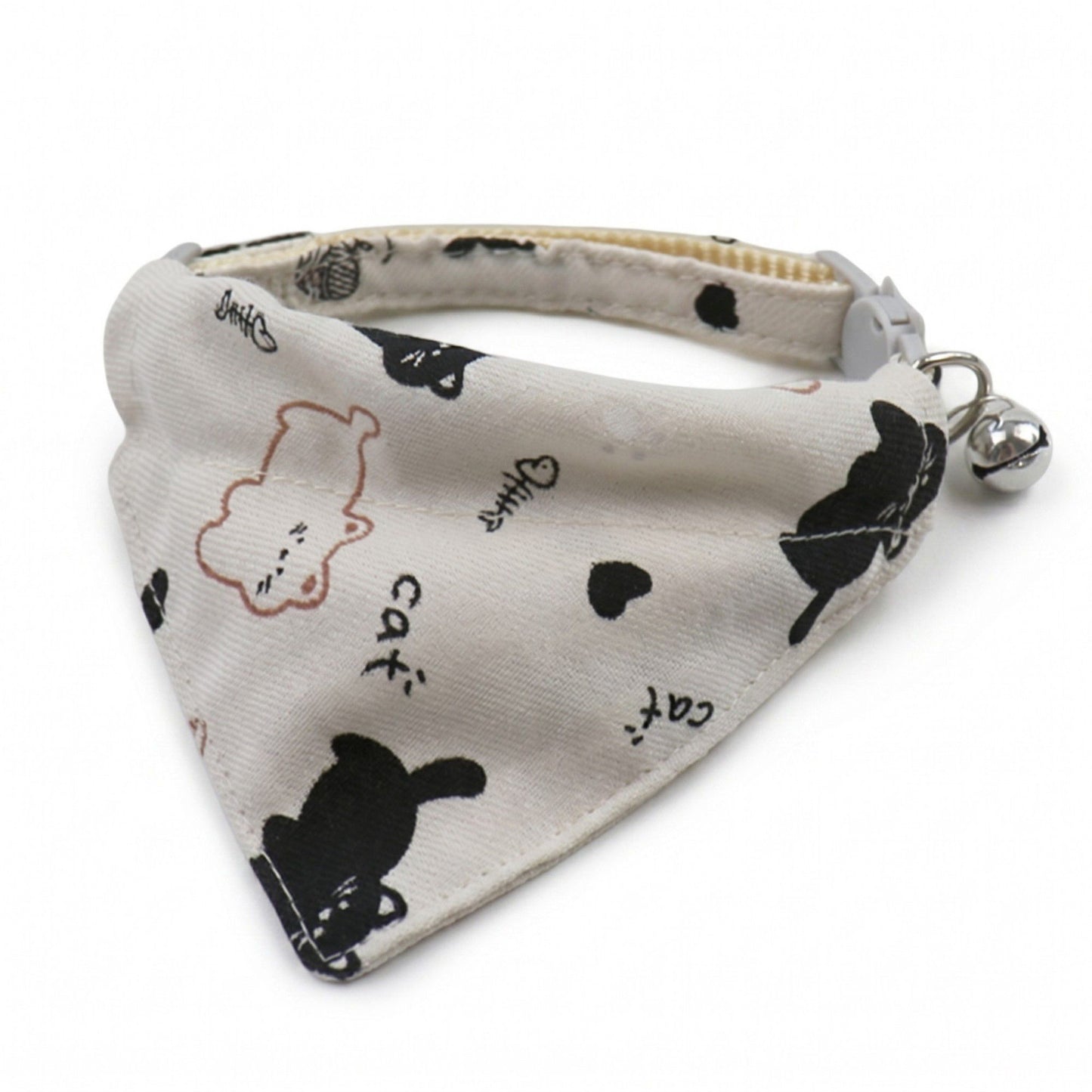Pet Cat and Dog Bandana Collar with Bell Adjustable Cartoon Cat Print Scarf Bib