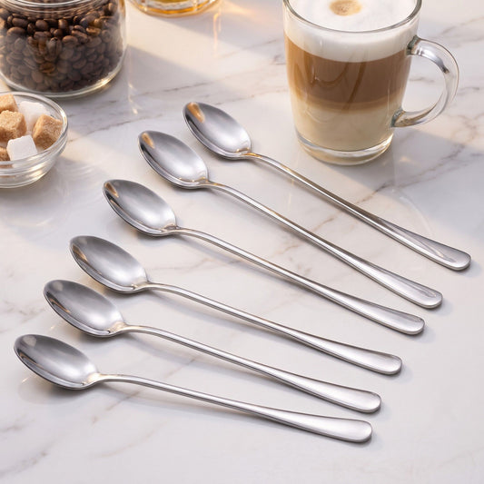 6-Piece Long Handle Stainless Steel Coffee and Iced Tea Spoon Set