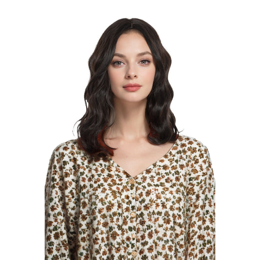 Natural Wavy Bob Wig with Curtain Bangs Synthetic Short Curly Bob