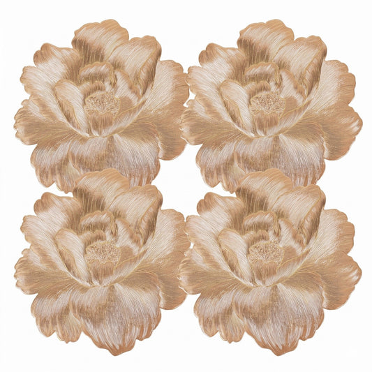 4-Pack Floral Round PVC Placemats Metallic Textured Heat Resistant Table Mats