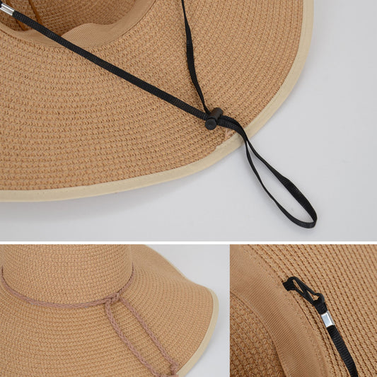 Wide Brim Straw Sun Hat with Braided Cord Detail Lightweight Packable Design for Beach Outdoor Protection