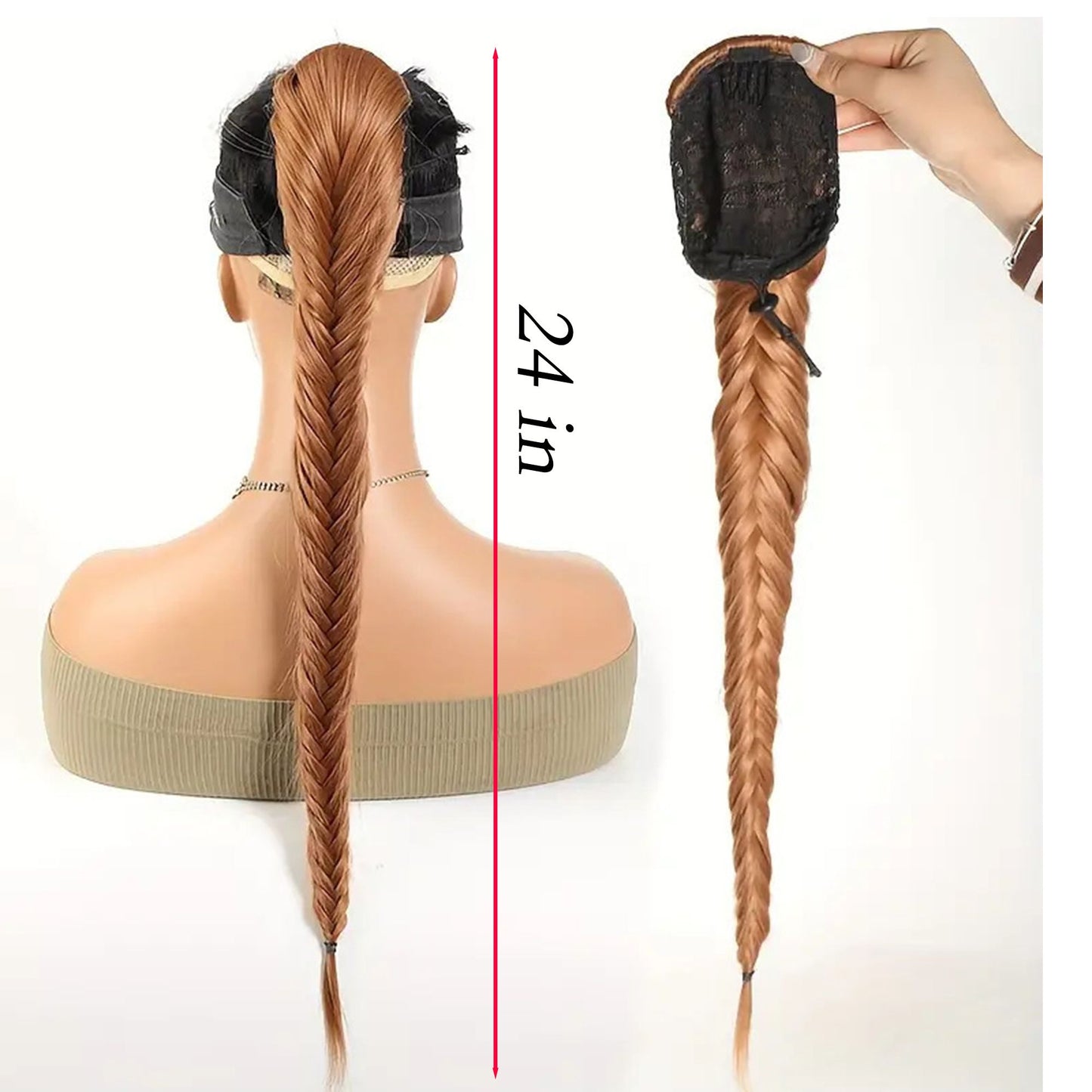 24-Inch Long Fishtail Braid Ponytail Hair Extension Claw Jaw Braiding Ponytail Synthetic Hairpiece for Women