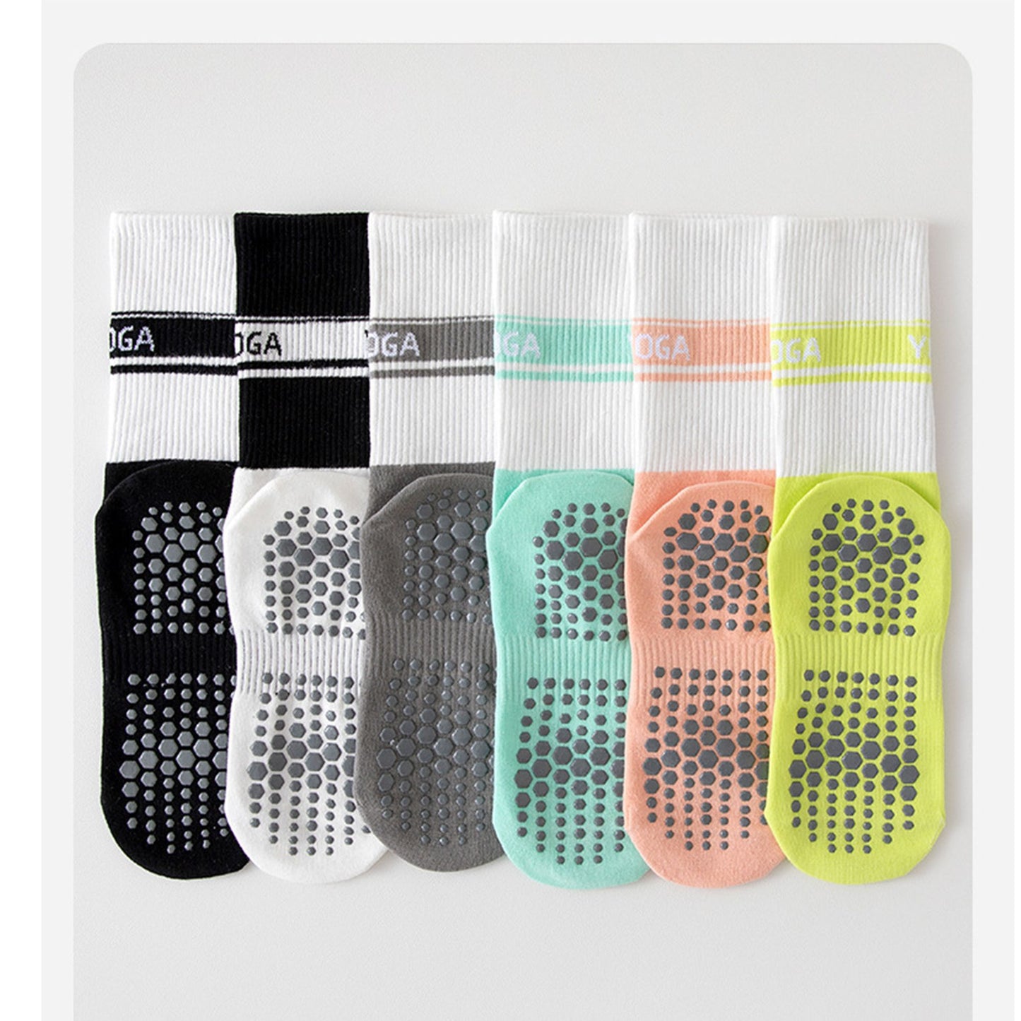 3 Pairs Non-Slip Yoga Crew Socks Soft Cotton Grip Sole Ribbed Cuff for Fitness