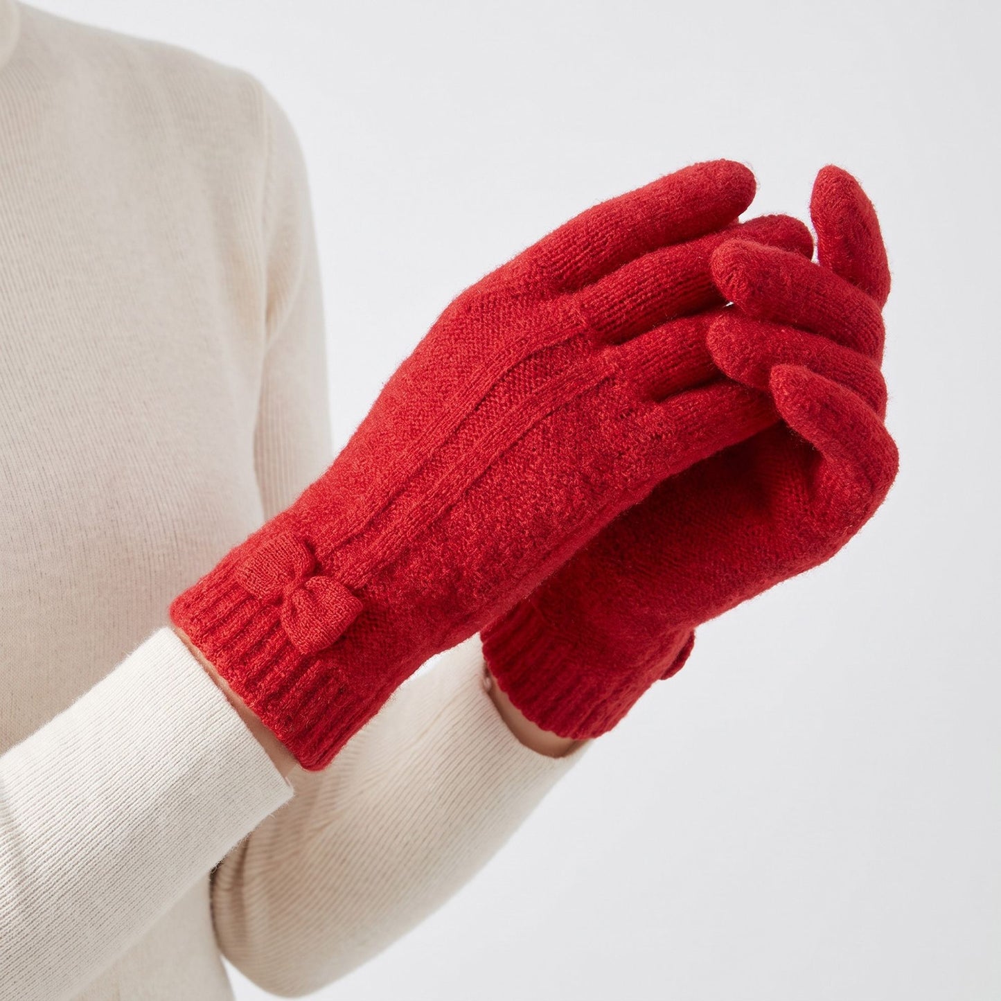 Knit Bow Detail Full Finger Gloves for Cold Weather