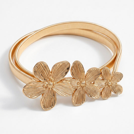 Triple Rose Thin Metal Waist Belt Adjustable Minimalist Floral Waist Jewelry 47.2in
