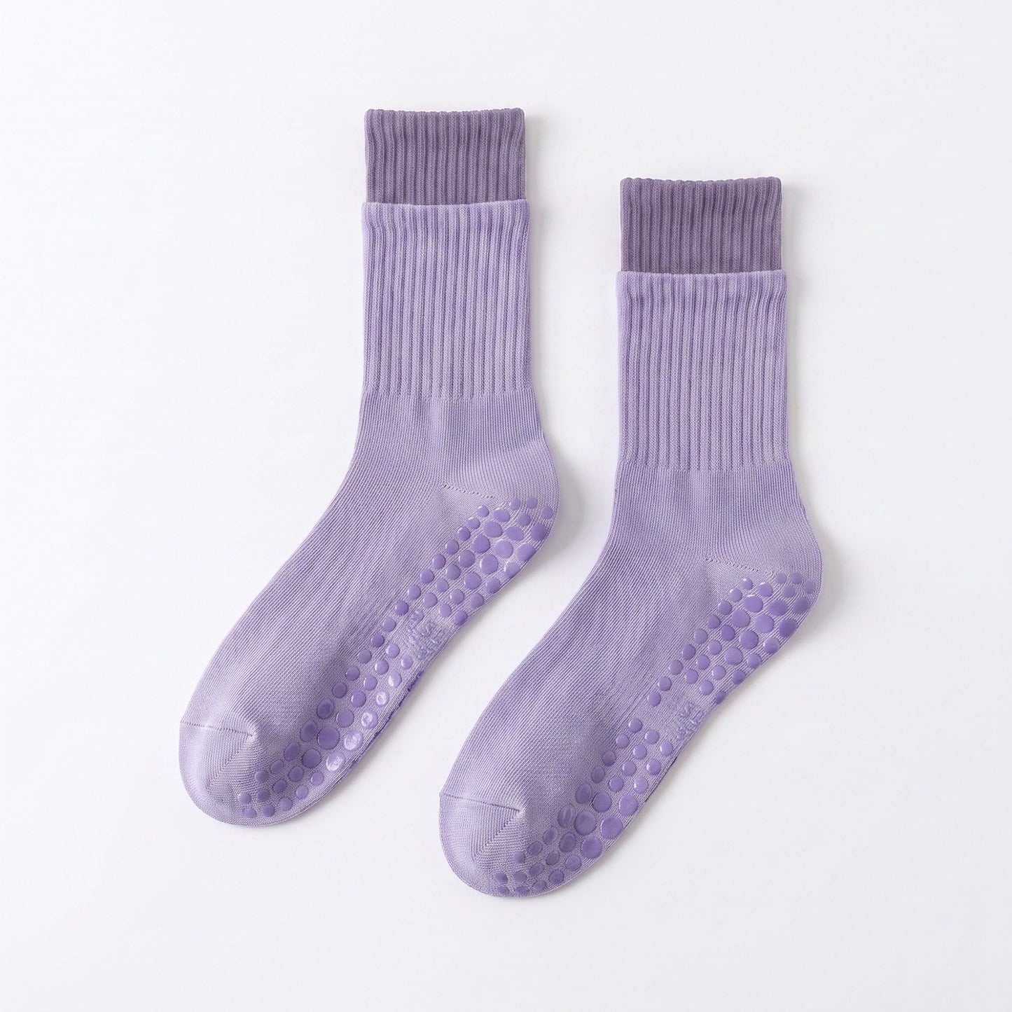 6 Pair Non-Slip Crew Socks with Contrast Ribbed Cuffs
