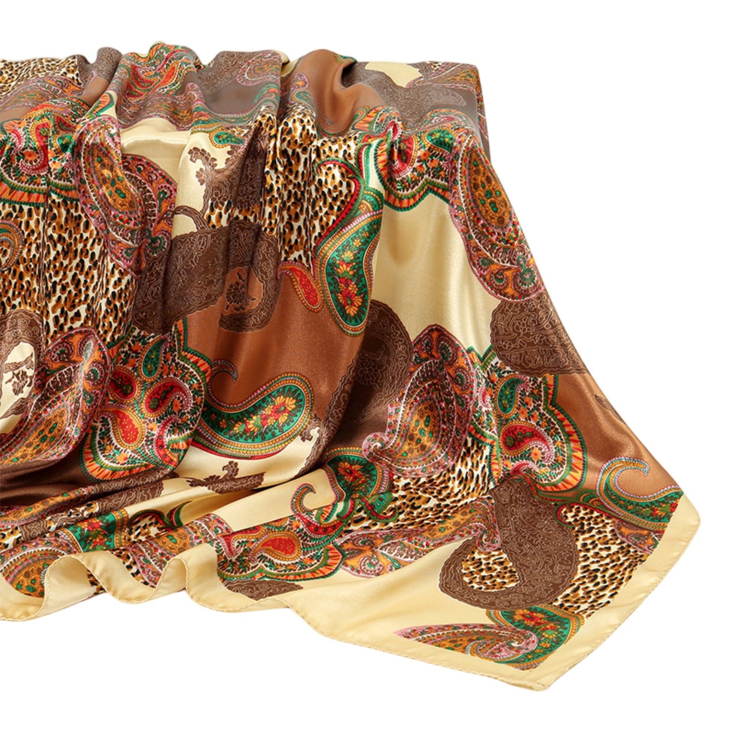 Satin Square Scarf with Paisley Print Pattern