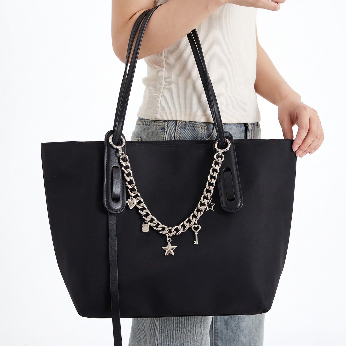 Decorative Chain Bag Strap with Charms and Ring Clasps