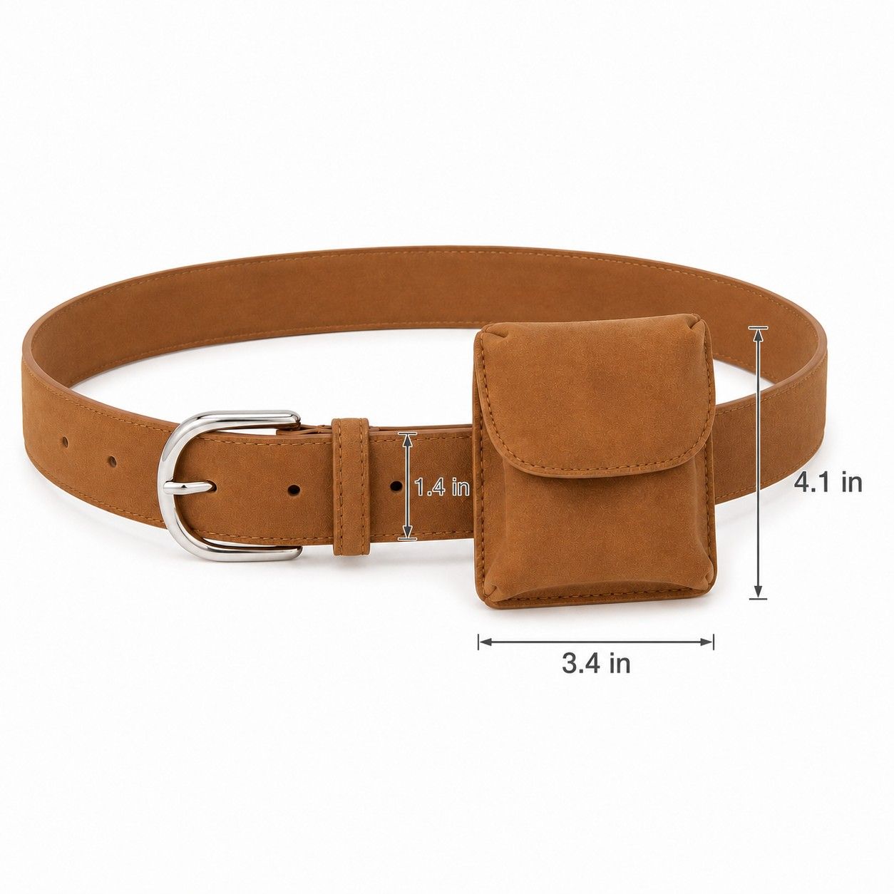 Faux Suede Waist Belt Bag with Mini Flap Pouch and Adjustable Buckle Strap