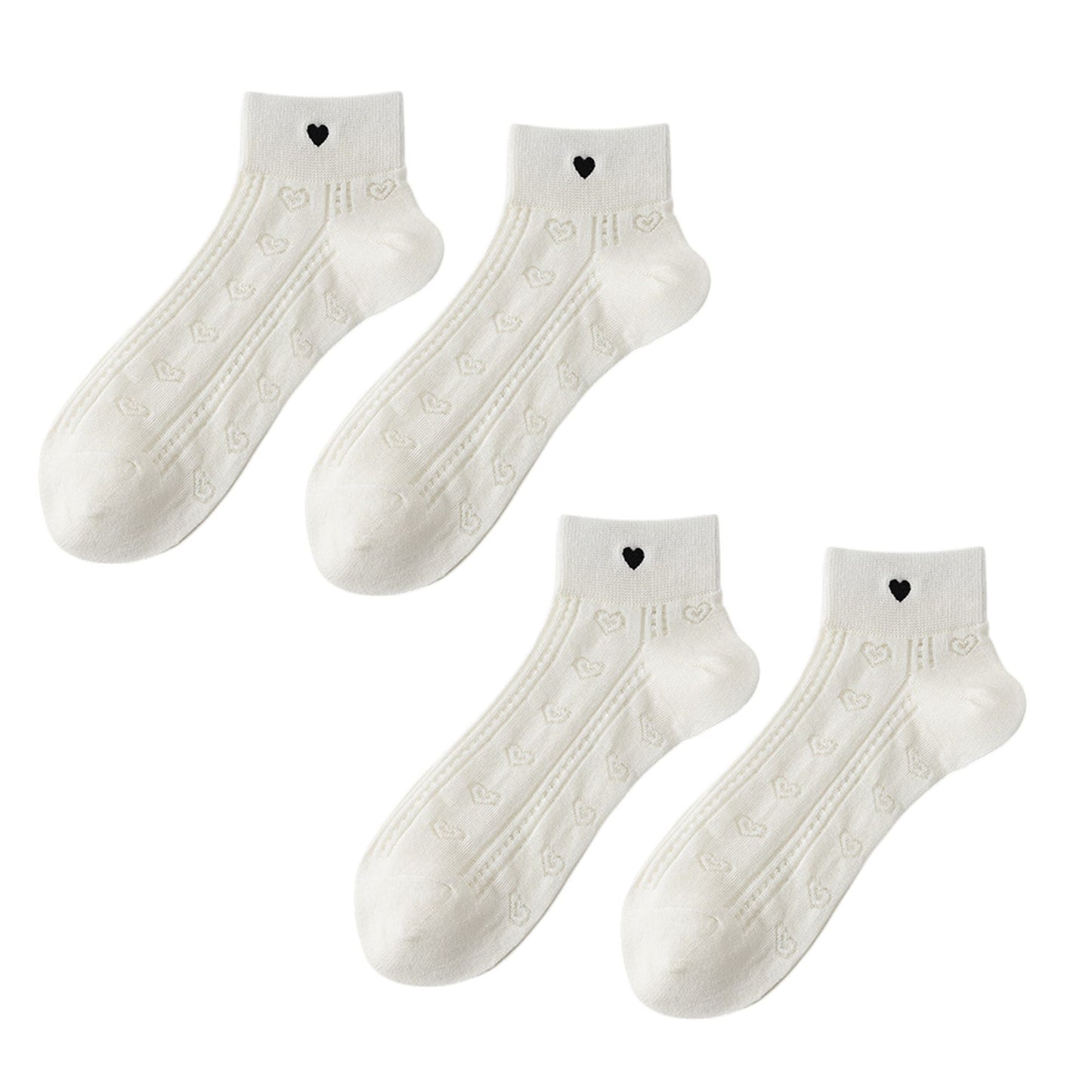 4 Pairs Heart Pattern Breathable Short Crew Socks Soft Stretch Knit Design Multiple Color Options