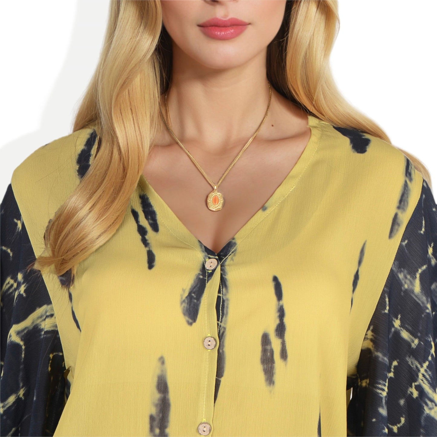 Women's Stainless Steel Necklace with 18K Gold Plated Pendant, Orange Acrylic Stone Inlay, Adjustable Chain, Unique Design