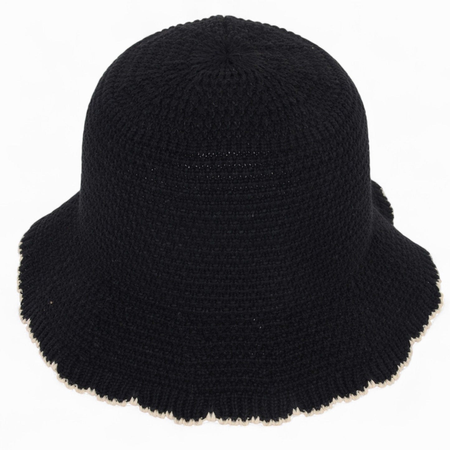 Women's Woven Floppy Bucket Hat with Scalloped Brim Edge Detail
