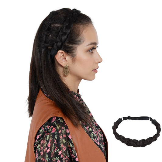 Adjustable Handmade Braided Wig Headband with Fishbone Braid for Women