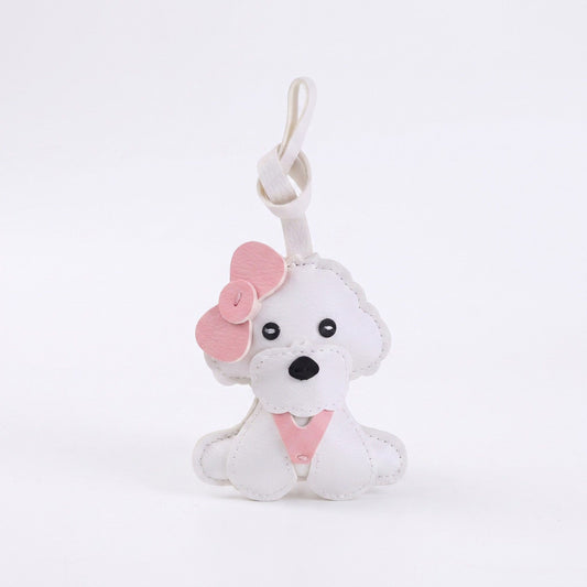 Puppy Dog Bag Charm with Pink Bow Accent