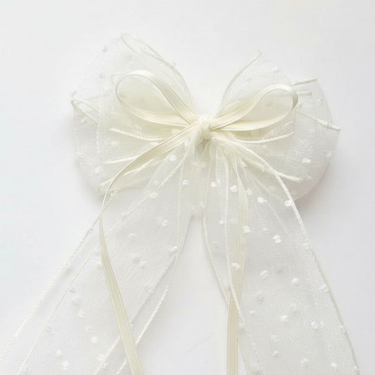 2pcs Sheer Polka Dot Bow Hair Clip with Layered Tulle Design and Long Ribbon Tails