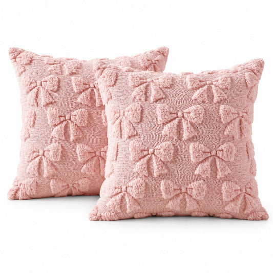 2 Pack Tufted Bow Heart Decorative Throw Pillow Covers Soft Textured Cushion Covers