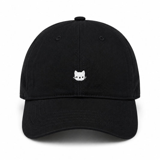Washed Cotton Baseball Cap Cat Detail Adjustable Dad Hat