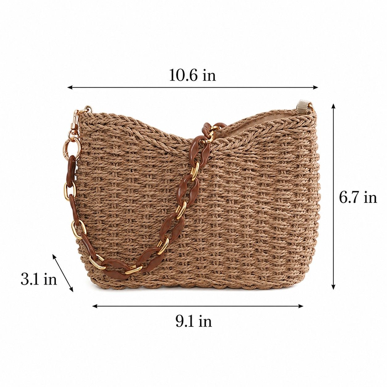 Woven Shoulder Bag with Chain Strap Zip Closure and Interior Slip Pocket