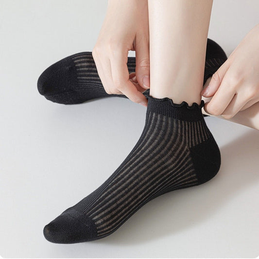 Ribbed Ankle Socks with Ruffle Lettuce Trim Cuff Soft Breathable Knit 3-Pack