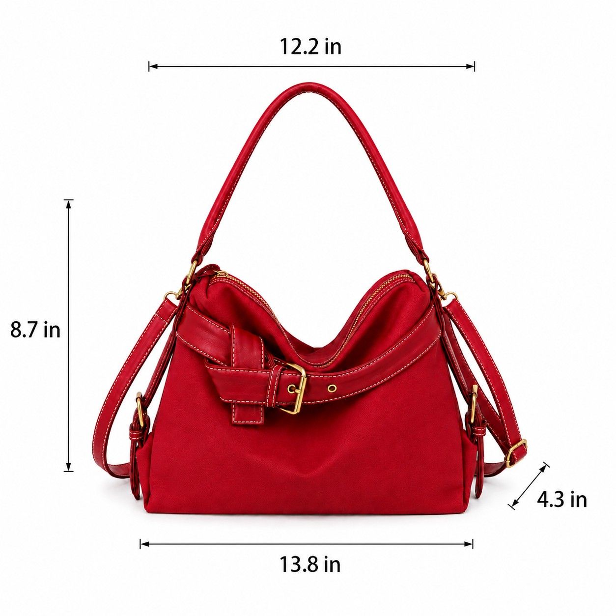 Slouchy Shoulder Hobo Bag with Adjustable Strap Buckle Detail and Inner Zip Pocket