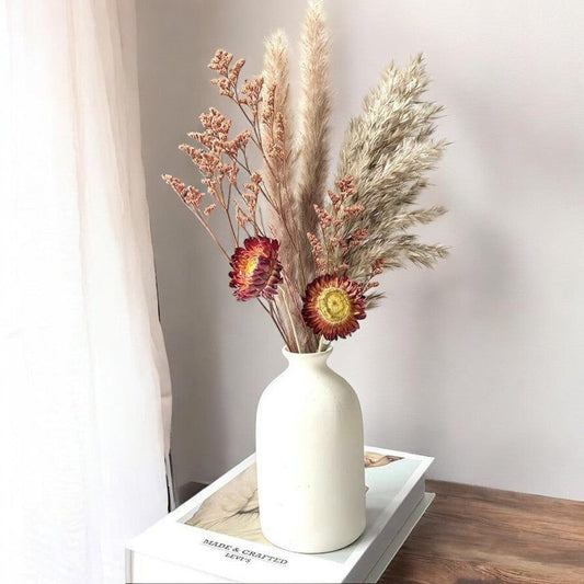 Pampas Grass Dried Floral Arrangement Strawflower Wheat