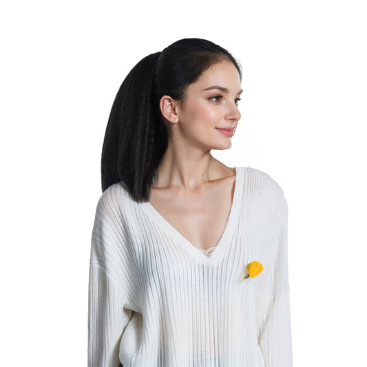 12-Inch Yaki Straight Ponytail Extension Fluffy Thick Drawstring Synthetic Hairpiece with Adjustable Clips