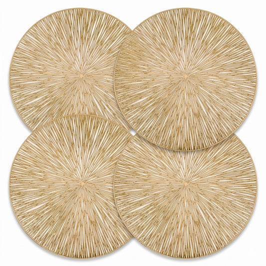 4-Pack Metallic Round PVC Placemats Heat Resistant Textured Table Mats