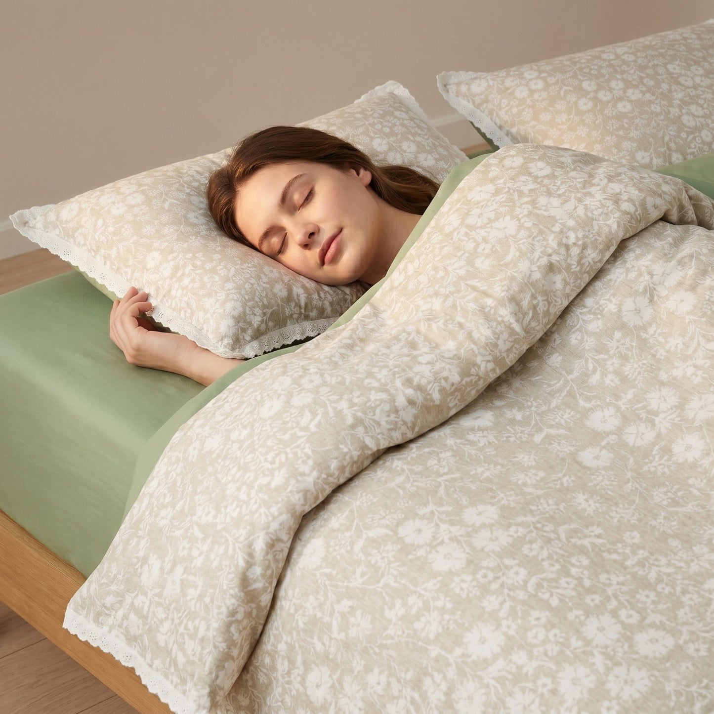 4-Piece Cotton Washed Jacquard Bedding Set with Duvet Cover Flat Sheet and Pillowcases Floral Texture