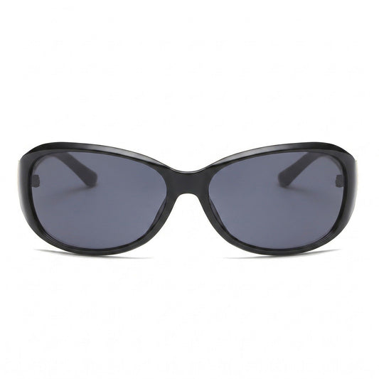 Oversized Square Frame Sunglasses with Dark Lenses and Gold Accent Temples
