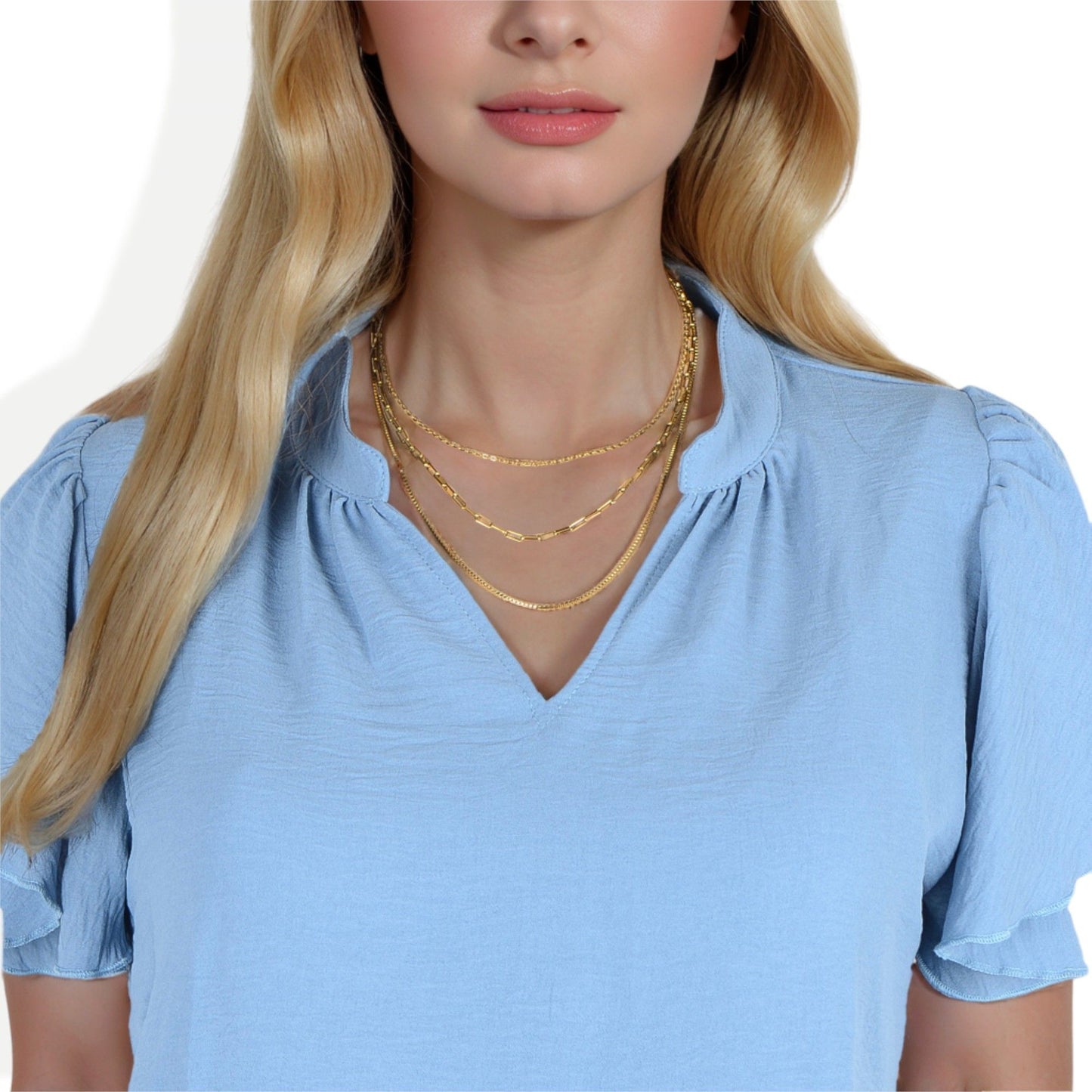 Women's Stainless Steel Multi-Layer Necklace with 18K Gold Plating, Adjustable Length, Modern and Versatile Chain Design