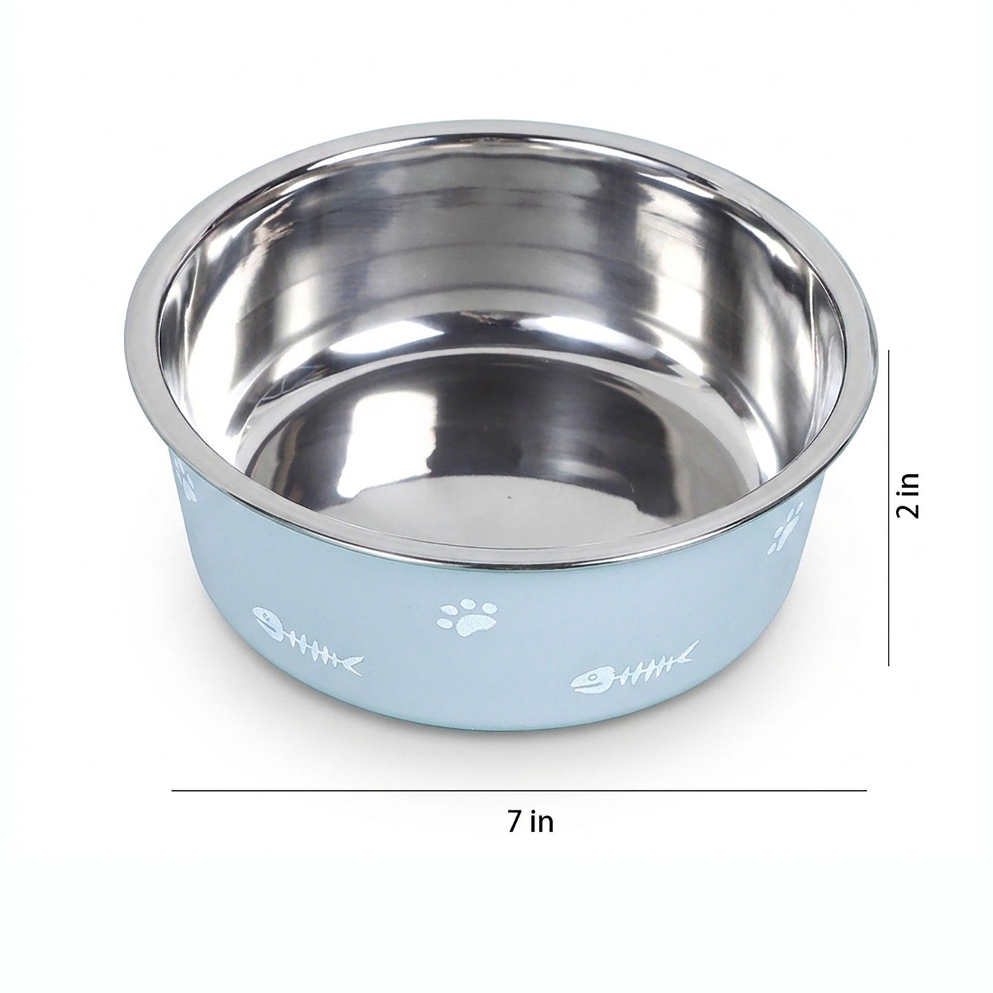Stainless Steel Pet Bowl - Non-Slip Dog and Cat Food Dish with Paw Print Accent