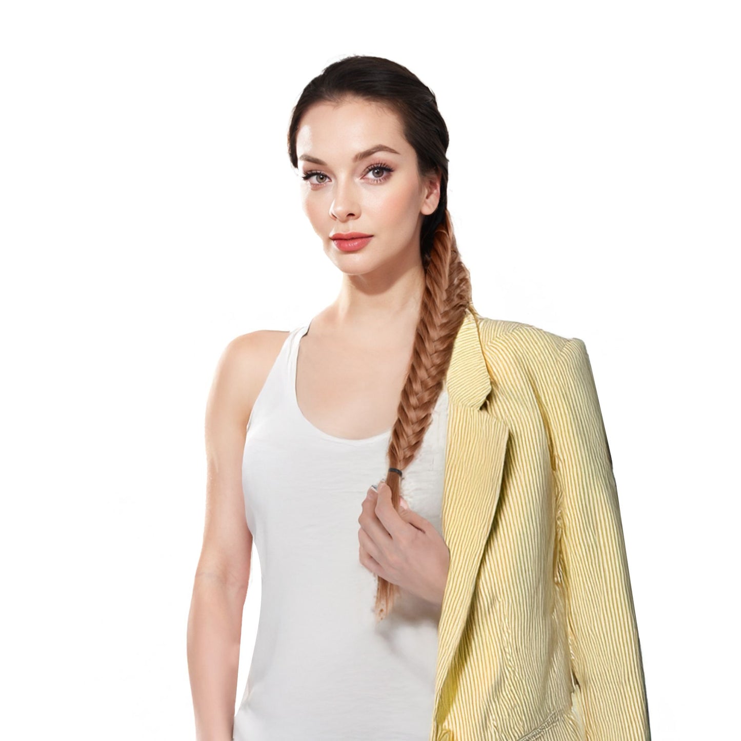 24-Inch Long Fishtail Braid Ponytail Hair Extension Claw Jaw Braiding Ponytail Synthetic Hairpiece for Women