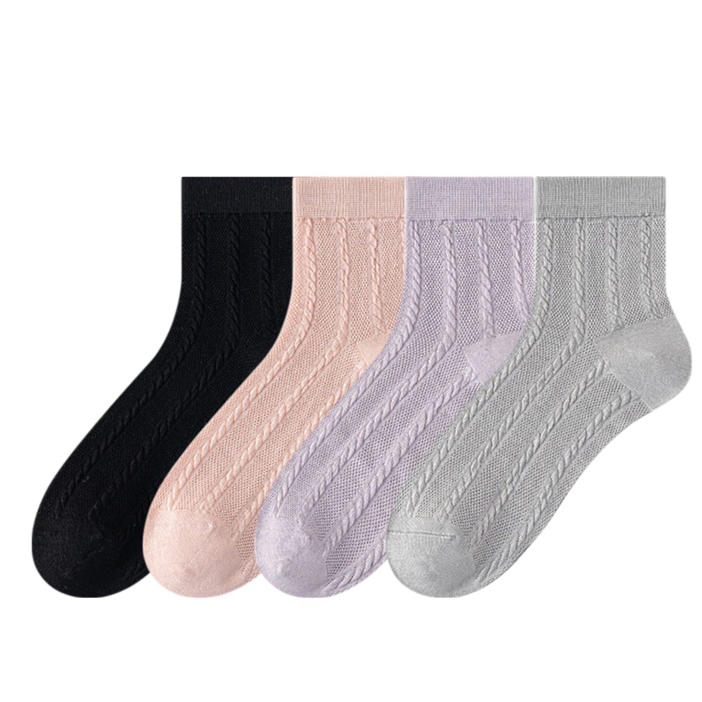 Womens Lightweight Breathable Crew Socks 4-Pack Delicate Knit Pattern Soft Stretch Comfort Fit