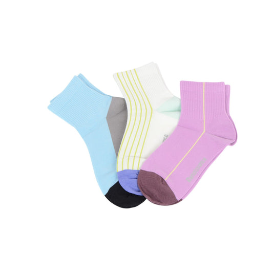 Renaissance Women 3-Pair Ankle Socks Set Assorted Patterns Featuring Colorblock, Cartoon Characters, and Butterfly Prints