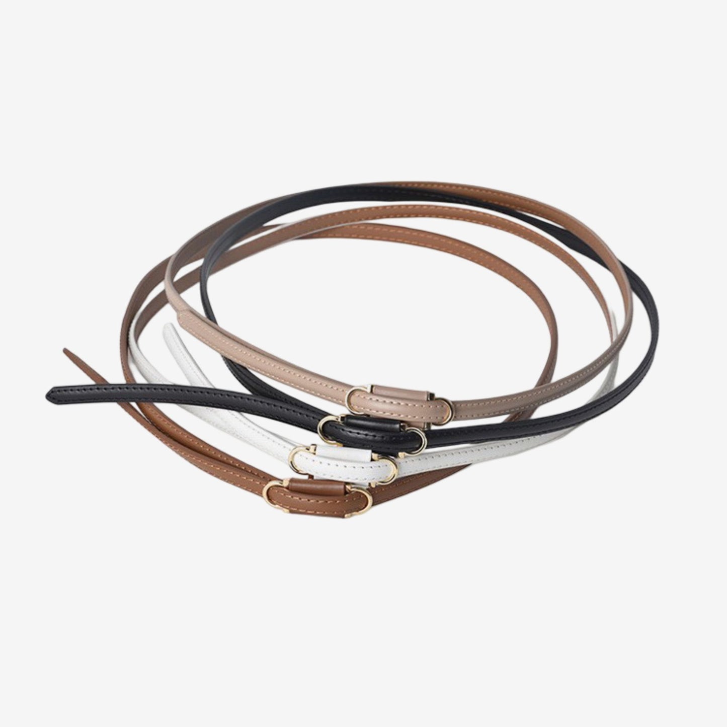 Genuine Leather No Hole Skinny Waist Belt with Minimal Buckle 41.3in